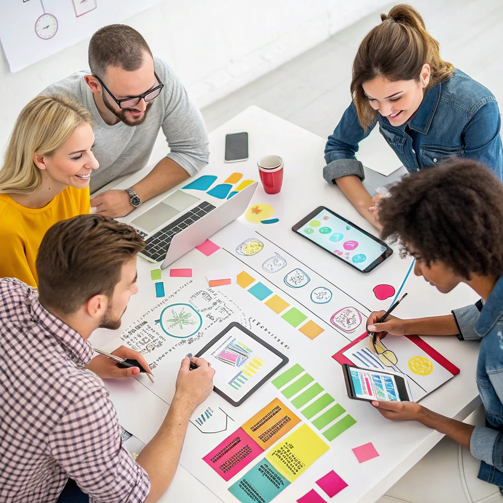 Creative team planning a targeted social media advertising campaign