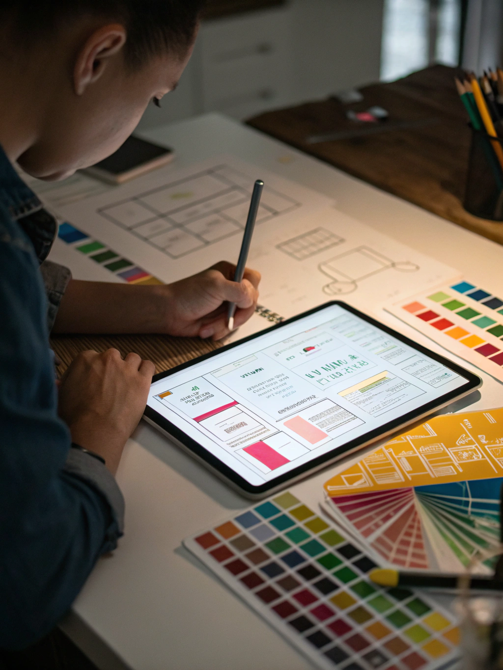 Designer crafting a responsive website layout for a client